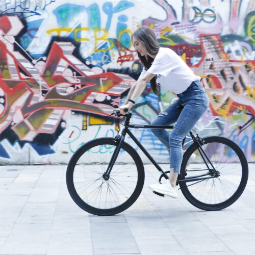 AVASTA 700C 54 In Single Speed Loop Fixed Gear Urban Commuter Fixie Bike, Black Perspective: bottom