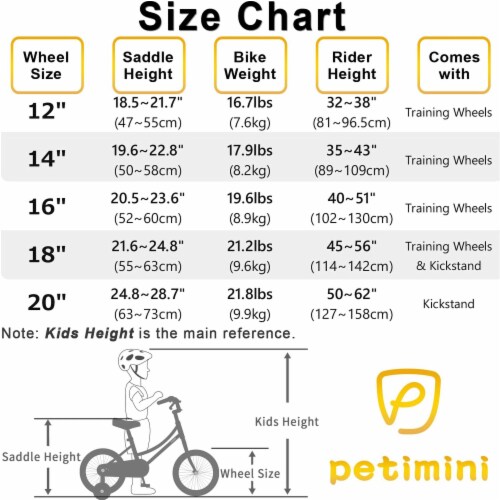 Size chart for children's bicycles deals