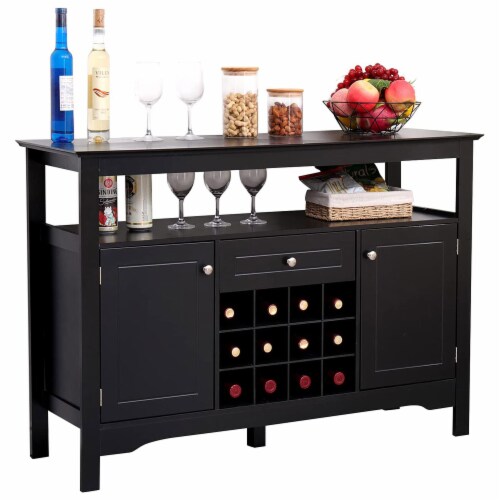 MELLCOM Modern Wooden Buffet Cabinet with Drawer and 12 Bottle