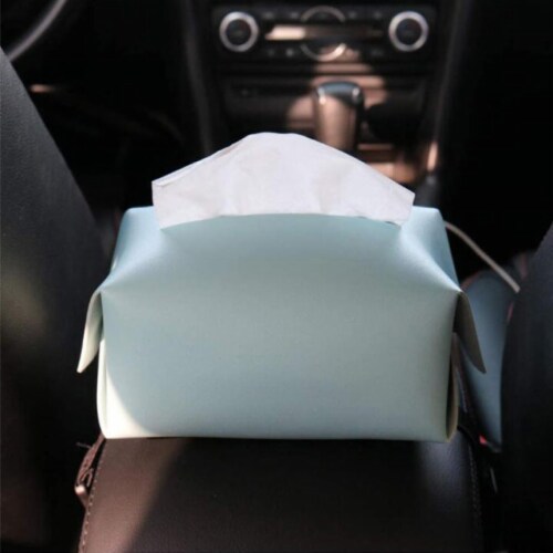Blue Polyurethane Leather Tissue Box Cover Perspective: bottom