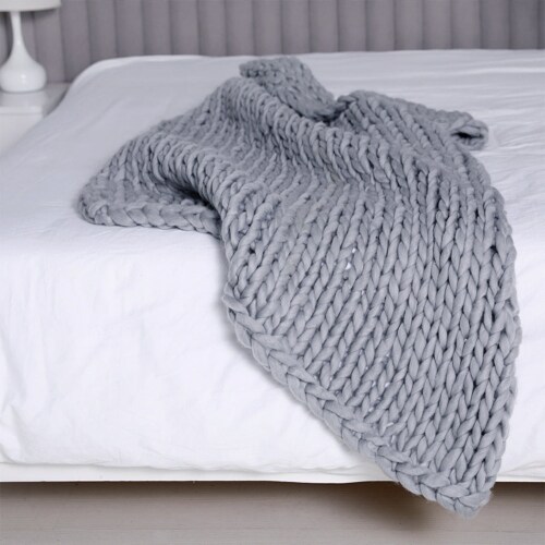 Grey chunky knit bed throw online
