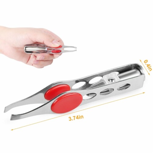LED Eyebrow Tweezer Stainless Steel Make Up Tweezer with LED Light Rubber Finger Pads Perspective: bottom