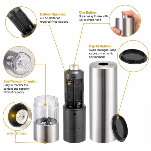 Electric Salt Pepper Grinder with Light Adjustable Coarseness Stainless Steel Salt Pepper Perspective: bottom