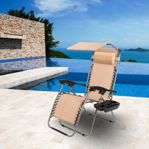 Zero Gravity Lounge Chair with Awning Leisure Chair Khaki Perspective: bottom