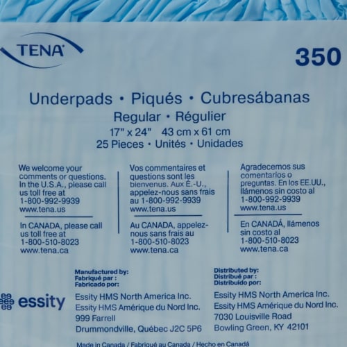 TENA Regular Disposable Underpad Fluff 17X24 350 25 pads Perspective: bottom