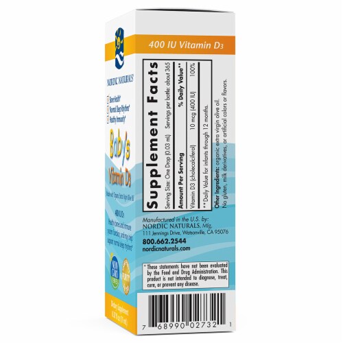 Nordic Naturals Baby's Vitamin D Oil 400IU Dietary Supplement Perspective: bottom