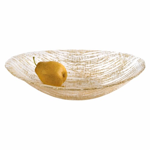 9 Hand Crafted Glass Oval Gold Salad Or Centerpiece Bowl 9 Hand Crafted Glass Oval Gold Salad Or Centerpiece Bowl