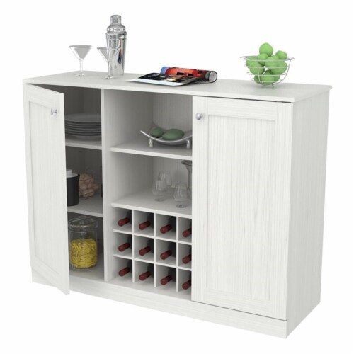 Inval  Shaker Style 2 Door Wine Rack Buffet in Washed Oak Engineered Wood Perspective: bottom