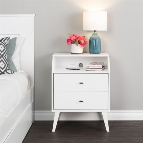 Prepac milo mid century discount modern 2 drawer nightstand