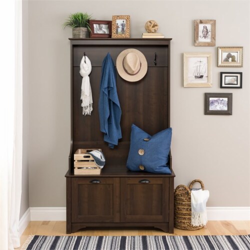 Prepac Wide Hall Tree with Shaker Doors in Espresso Perspective: bottom