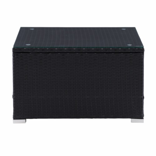 CorLiving Patio Square Glass Top Coffee Table in Blended Grey Perspective: bottom