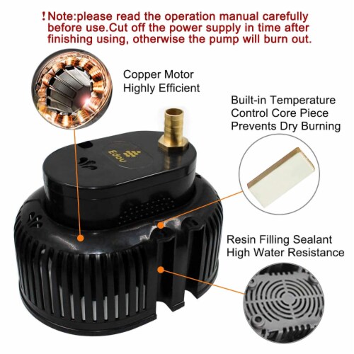 EDOU BLACK DIRECT Pool Cover Pump | HEAVY DUTY | 850 GPH | 75 W | 16' Hose & Adapters Perspective: bottom