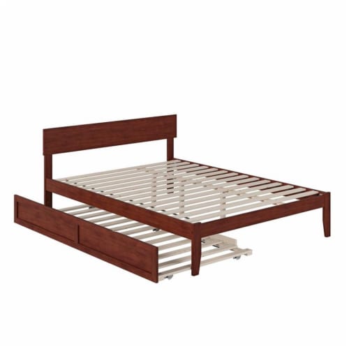 AFI Boston Wood Queen Bed with Twin Extra Long Trundle in Walnut