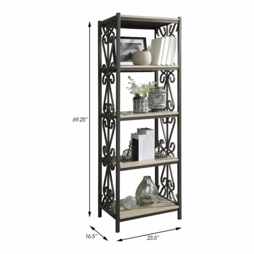 Lexicon Fairhope 5 Shelf Faux Marble Bookcase in Black Perspective: bottom