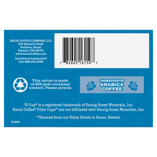 Kauai Coffee Garden Isle Medium Roast Ground Coffee Single-Serve Pods Perspective: bottom