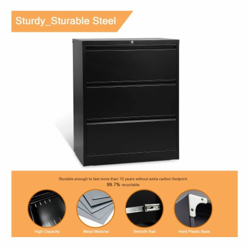 AOBABO 3 Drawer Lateral File Cabinet w/ Lock for Letter/Legal Size Paper, Black Perspective: bottom