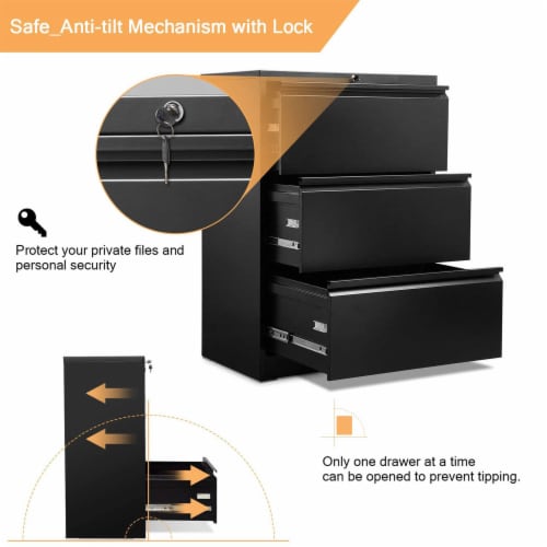 AOBABO 3 Drawer Lateral File Cabinet w/ Lock for Letter/Legal Size Paper, Black Perspective: bottom