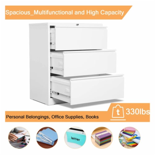 AOBABO 3 Drawer Lateral File Cabinet w/ Lock for Letter/Legal Size Paper, White Perspective: bottom