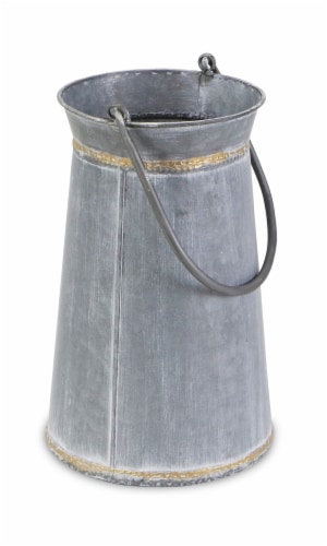 Cheungs 5522L Tall Round Galvanized Planter with Top & Bottom Gold Welding Accents & Swivel H Perspective: bottom