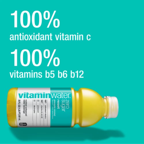 Vitaminwater Zero Sugar Reset Pineapple Coconut No Sugar Added Electrolyte Enhanced Water Drink Perspective: bottom