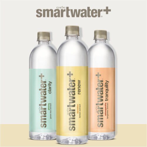 Smartwater+ Renew Vapor Distilled Electrolyte Dandelion Lemon Flavored Bottled Water Perspective: bottom