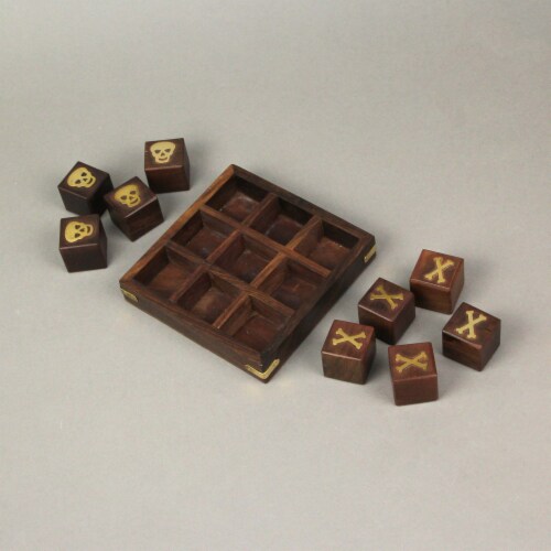 Skull and Crossbones 5 inch Square Wooden Mini Tic Tac Toe Game Board Perspective: bottom