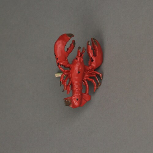 Set of 6 Distressed Finish Red / Black Cast Iron Lobster Drawer Pulls Perspective: bottom
