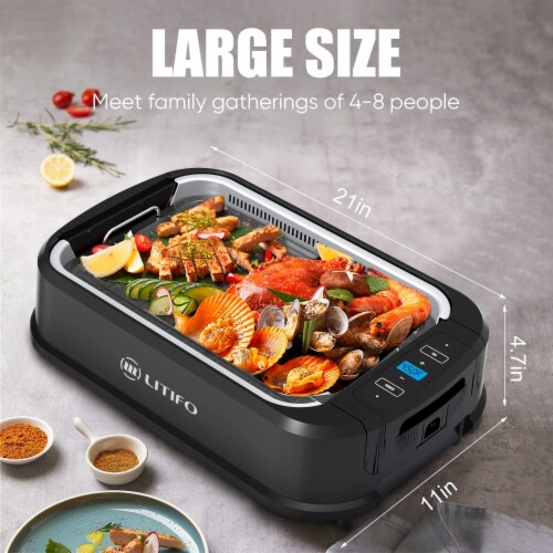 Litifo Smokeless Grill, Portable Electric Grill with Non-Stick Coating, Removable Dishwasher Perspective: bottom