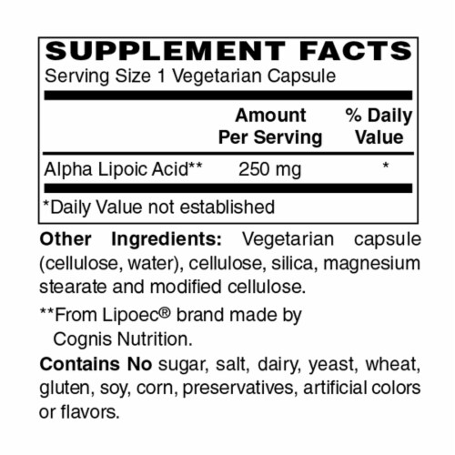 Holly Hill Health Foods, Alpha Lipoic Acid 250 MG, 60 Vegetarian Capsules Perspective: bottom
