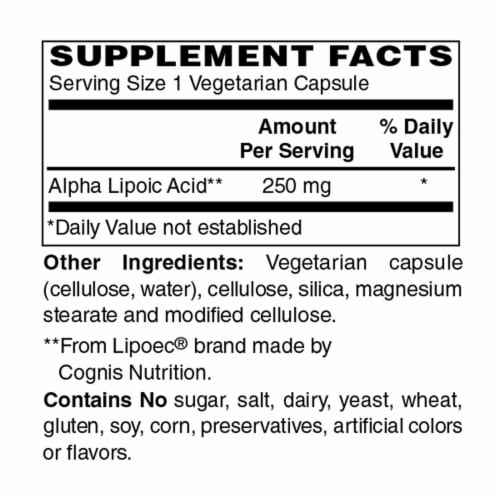 Holly Hill Health Foods, Alpha Lipoic Acid 250 MG, 120 Vegetarian Capsules Perspective: bottom