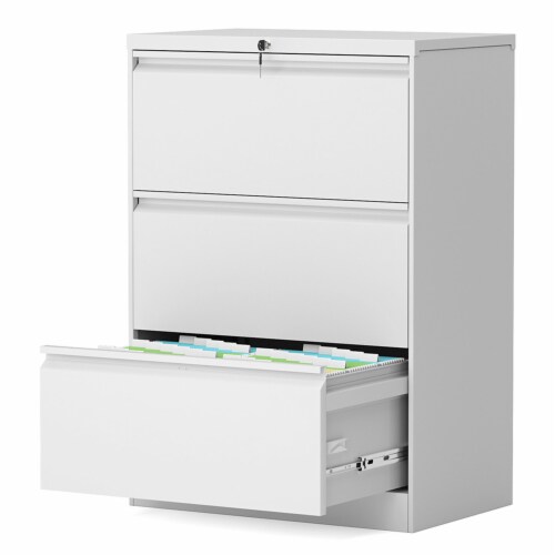 AOBABO 3 Drawer Lateral File Cabinet w/ Lock for Letter/Legal Size Paper, White Perspective: bottom