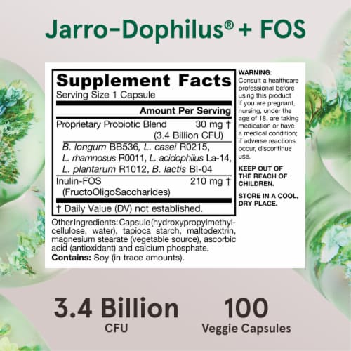 Jarrow Formulas® Jarro-Dophilus® + FOS Probiotic + Prebiotic Capsules - Refrigerated Perspective: bottom