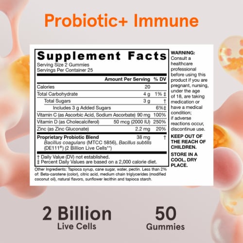 Jarrow Formulas® Probiotic+ Immune Orange Flavored Gummies Perspective: bottom