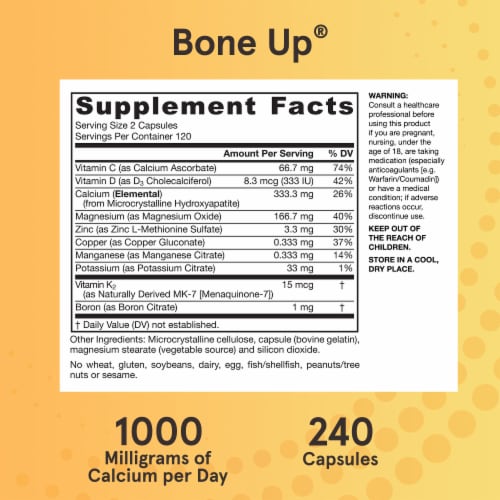 Jarrow Formulas® Bone Up® Bone Health Calcium Capsules 1000mg Perspective: bottom