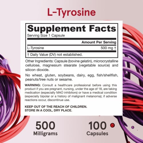 Jarrow Formulas® L-Tyrosine Amino Acid Brain Support Capsules 500mg Perspective: bottom