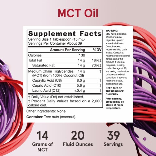 MCT 100% Pure Oil, Medium Chain Triglycerides, Unflavored, 16 Fl Oz