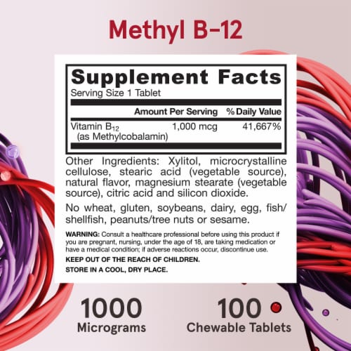 Jarrow Formulas® Extra Strength Methyl B-12 Lemon Chewable Tablets 1000 mcg Perspective: bottom