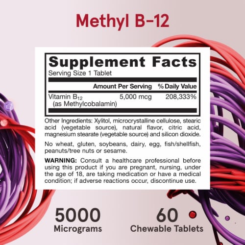 Jarrow Formulas® Methyl B-12 Maximum Strength Cherry Flavored Chewable Energy Tablets 5000mcg Perspective: bottom