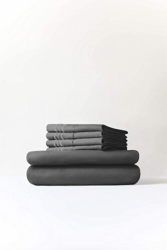 CGK Linens 6 Piece Microfiber Solid Sheet Set - California King - Dark Grey Perspective: bottom