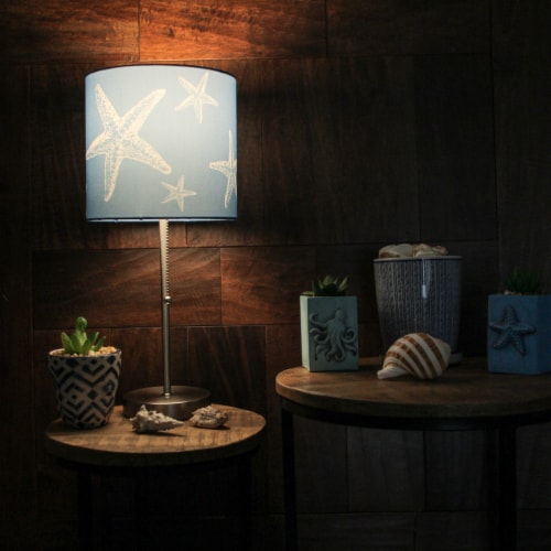 Chesapeake Bay Ltd Brushed Nickel Finish Table Lamp With Coastal Blue Starfish Shade Medium Gerbes Super Markets