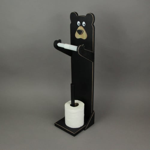 Whimsical Hand Painted Black Bear Standing Wooden Toilet Paper Roll Holder  With Extra Storage, One Size - Ralphs