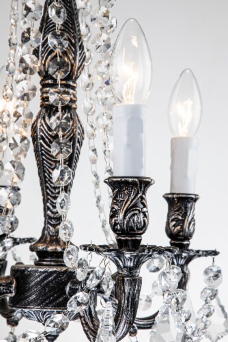 Alena 4-Light Antique Black Farmhouse Crystal Foyer Lantern Chandelier Perspective: bottom