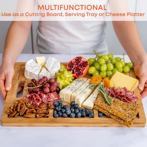 Cutting Boards,Large Bamboo Chopping Board, Built-In 3 Compartments And  Juice Grooves, Charcuterie Board for Kitchen Counter Meat (Butcher Block)