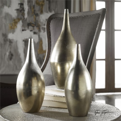 Uttermost Rajata Contemporary Metal Vases in Silver (Set of 3) Perspective: bottom