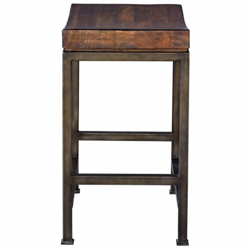 Uttermost Beck 24 Wood and Metal Counter Stool in Walnut and Brushed Steel Perspective: bottom