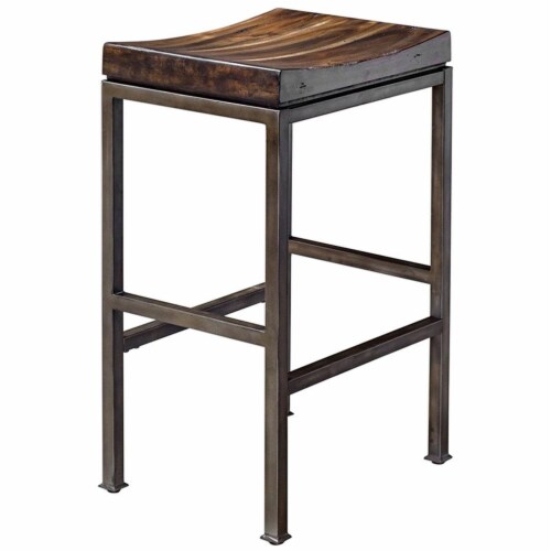 Uttermost Beck 30 Metal and Wood Bar Stool in Dark Walnut and Brushed Steel Perspective: bottom