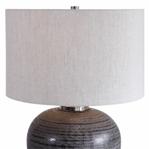 Uttermost Mikkel Farmhouse Ceramic Steel and Fabric Table Lamp in Charcoal Perspective: bottom