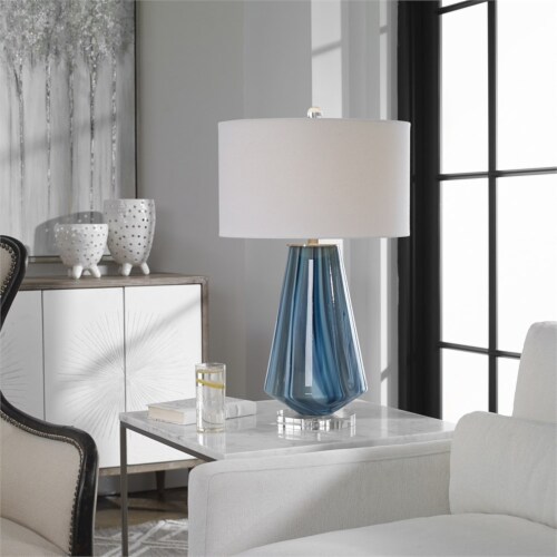 Uttermost Pescara Glass Crystal and Metal Table Lamp in Teal Blue/Ivory Perspective: bottom