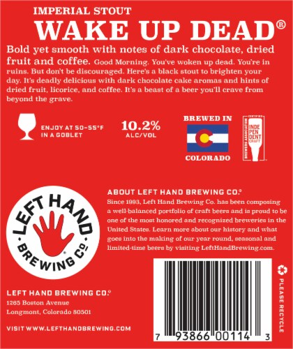Left Hand Brewing Co. Wake Up Dead Imperial Stout Perspective: bottom