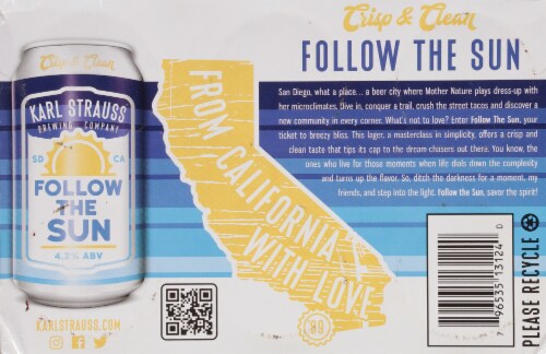 Karl Strauss® Brewing Company Follow the Sun Lager Beer Cans Perspective: bottom